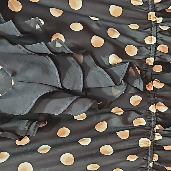 Lauren Conrad, Polka dot mini dress, Ruffles, Black and Peach, Sz 12 - Picture 4 of 10
